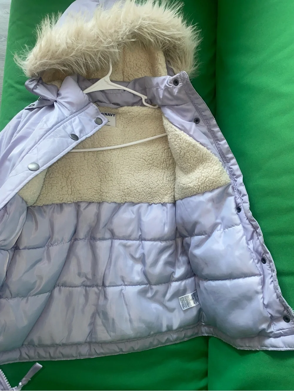 Old Navy Lavender Puff Coat with Faux Fur Hood